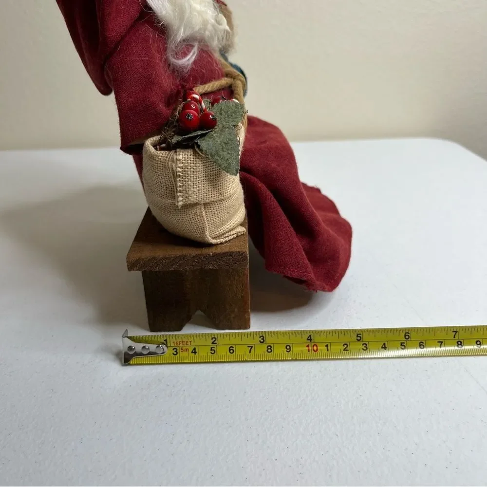 Vintage Lizzie High Wooden Folk Dolls Removable Santa Child Bench Handcrafted
